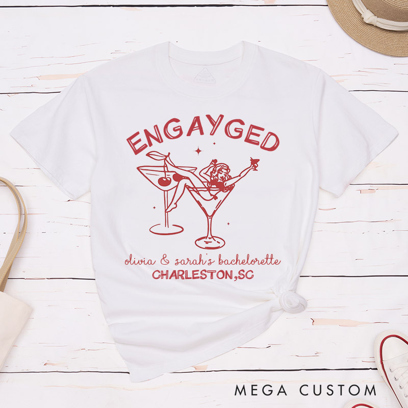 Personalized Engayged Bachelorette Party T-Shirts LGBTQ Lesbian Matching Shirt Lesbian Engagement Shirt for Her