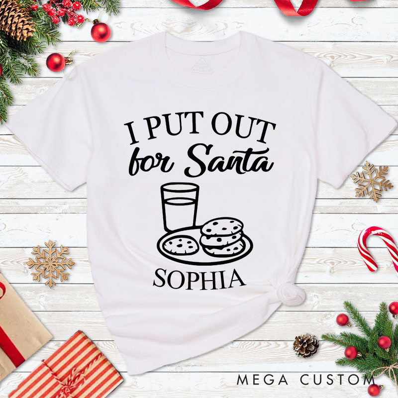 Personalized Couple Playful Santa and I Put Out for Santa Christmas Matching T-Shirt Couple Xmas T-Shirt for Husband Wife Boyfriend Girlfriend Tee Top