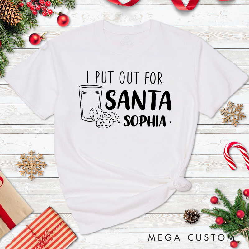 Personalized Couple Santa and I Put Out for Santa Christmas T-Shirt Couple Milk and Cookie Xmas Matching Tees for Husband Wife Boyfriend Girlfriend