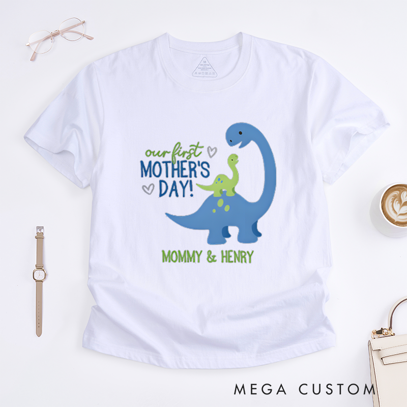 Personalized Our First Mother's Day Tanystropheus Mother and Child Design Classic T-shirt