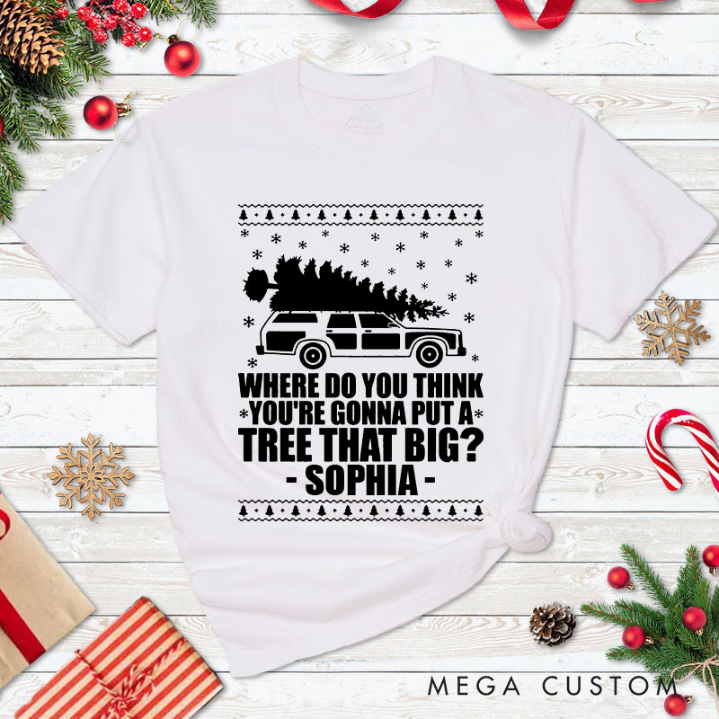 Personalized Couple Bend Over and I’ll Show You Christmas Matching T-Shirt Truck with Xmas Tree T-Shirt for Husband Wife Boyfriend Girlfriend Tee Tops