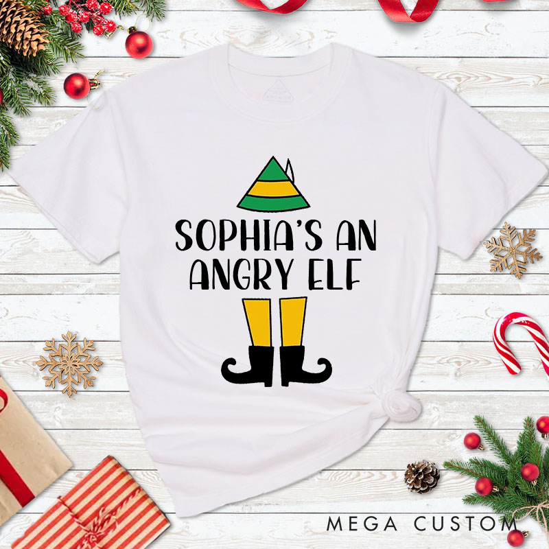 Personalized Couple She's an Angry Elf and He's an Angry Elf Christmas T-Shirt Couple Xmas Matching T-Shirt for Husband Wife Boyfriend Girlfriend Tees