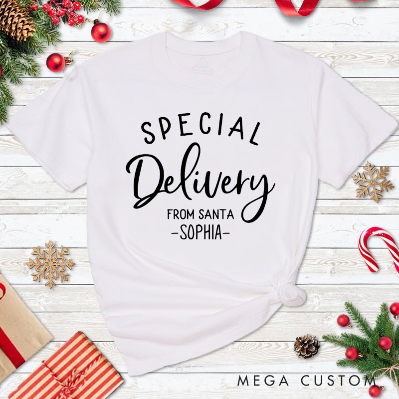 Personalized Couple Just Call Me Santa and Special Delivery from Santa T-Shirt Couple Christmas Matching T-Shirt for Husband Wife Boyfriend Girlfriend
