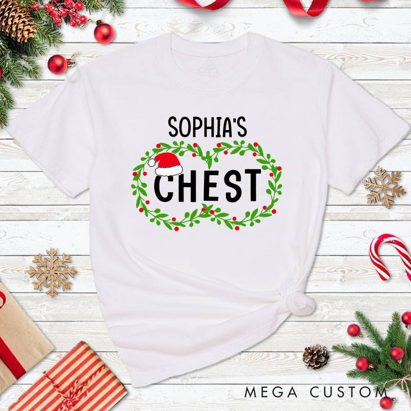 Personalized Couple Nuts and Chest Christmas Matching T-Shirt Couple Xmas Ball and Wreath T-Shirt for Husband Wife Boyfriend Girlfriend Tee Tops