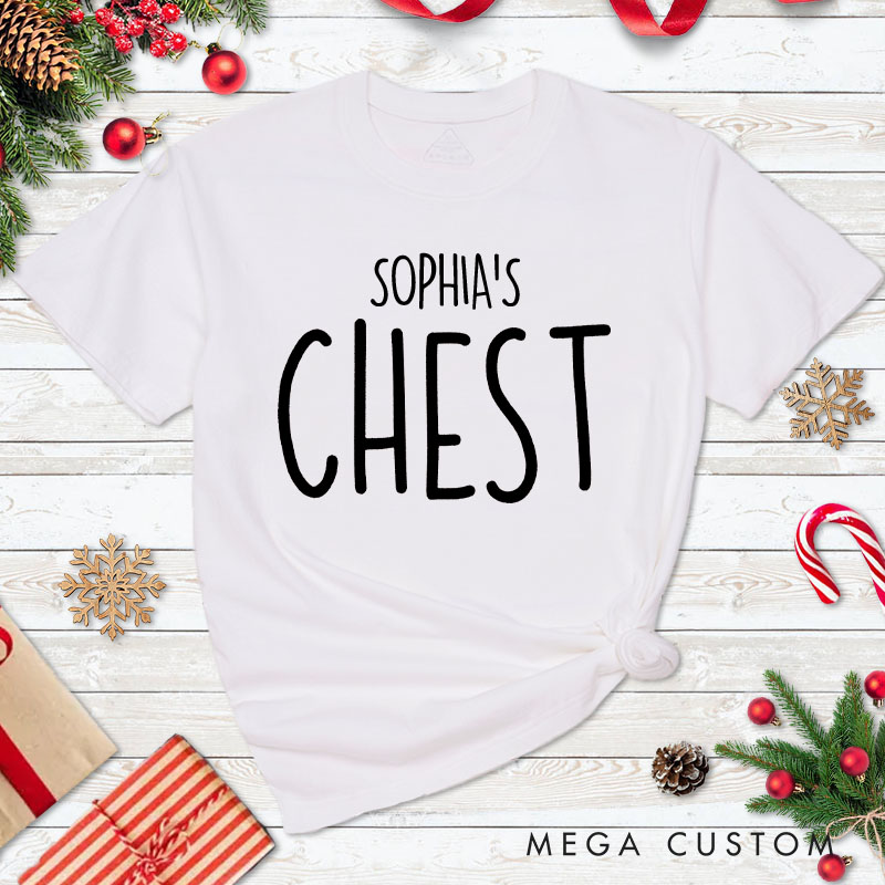 Personalized Couple Minimalist Nuts and Chest Christmas T-Shirt with Name Couple Xmas Matching T-Shirt for Husband Wife Boyfriend Girlfriend Tee Tops