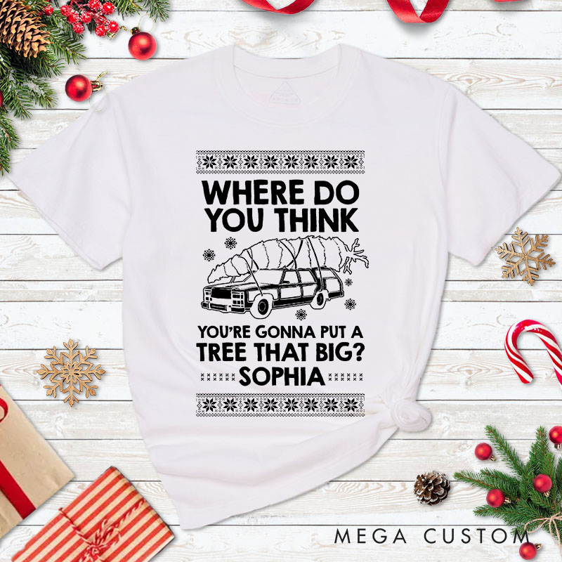 Personalized Couple Fun Bend Over and I’ll Show You Christmas T-Shirt Xmas Ugly Sweater Design Matching T-Shirt for Husband Wife Boyfriend Girlfriend