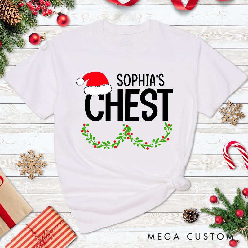 Personalized Couple Nuts with Xmas Ball and Chest with Wreath T-Shirt Couple Xmas Matching Shirts for Husband Wife Boyfriend Girlfriend Tee Tops