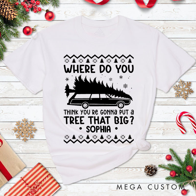 Personalized Couple Humor Bend Over and I'll Show You Christmas T-Shirt Xmas Ugly Sweater Design Shirt for Husband Wife Boyfriend Girlfriend Tee Tops