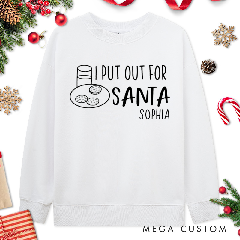 Personalized Couple Santa and I Put Out for Santa Christmas Sweatshirt Couple Xmas Matching Crewneck Sweatshirt for Husband Wife Boyfriend Girlfriend