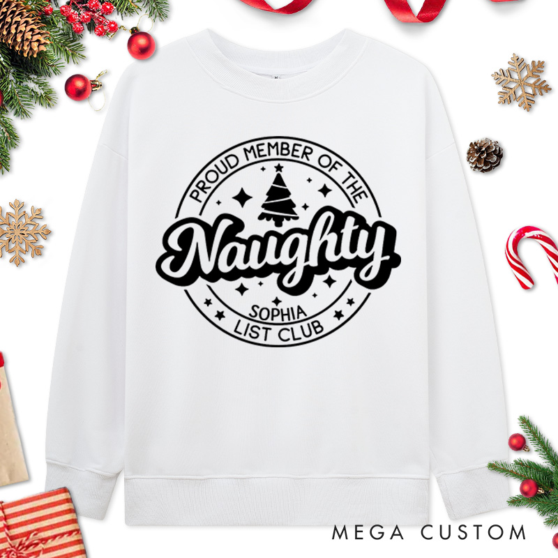 Personalized Couple Proud Member of the Nice and Naughty List Club Christmas Sweatshirt Xmas Matching Sweatshirt for Husband Wife Boyfriend Girlfriend