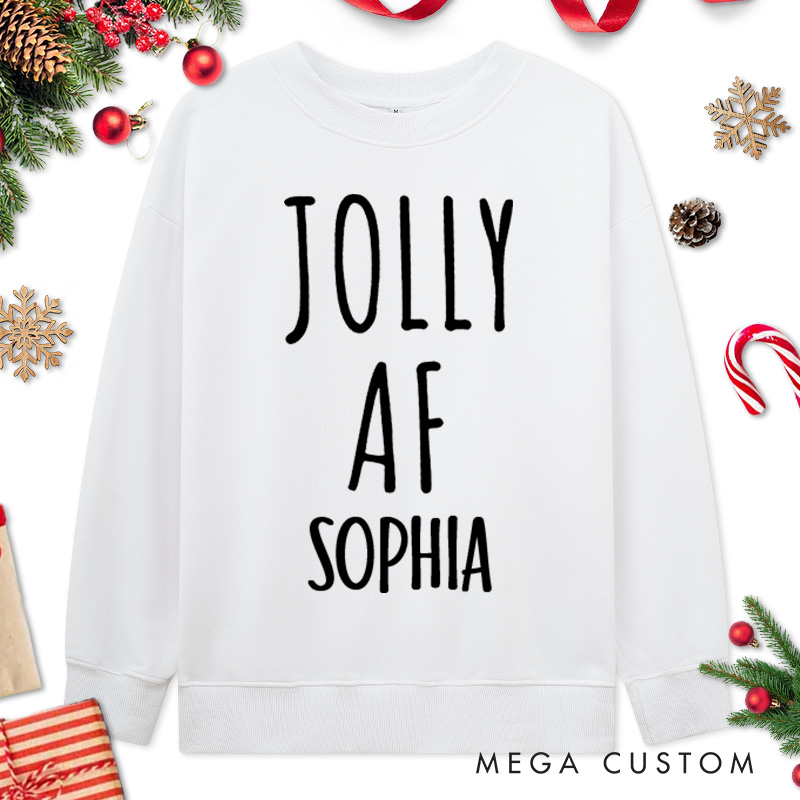 Personalized Couple Merry AF and Jolly AF Christmas Sweatshirt Couple Xmas Matching Crewneck Sweatshirt for Husband Wife Boyfriend Girlfriend