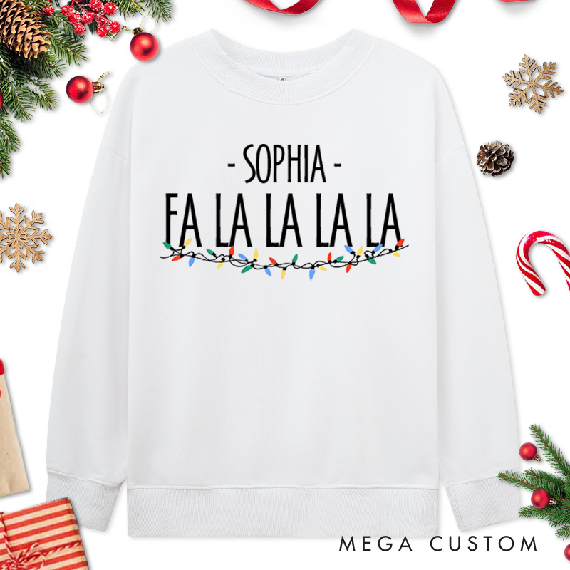 Personalized Couple Funny La La La La with String Lights Christmas Sweatshirt Couple Xmas Matching Sweatshirt for Husband Wife Boyfriend Girlfriend