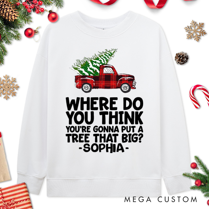 Personalized Couple Bend Over and I’ll Show You Christmas Sweatshirt Xmas Plaid Truck with Tree Sweatshirt for Husband Wife Boyfriend Girlfriend