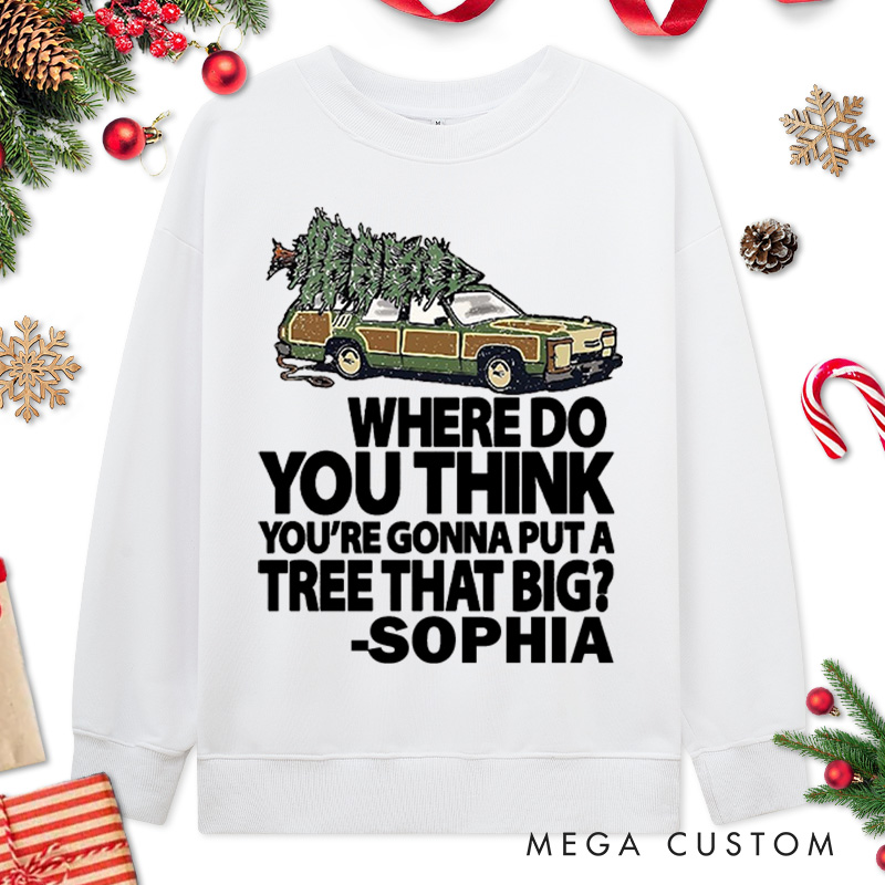 Personalized Couple Humor Bend Over and I’ll Show You Christmas Sweatshirt Xmas Truck with Tree Sweatshirt for Husband Wife Boyfriend Girlfriend