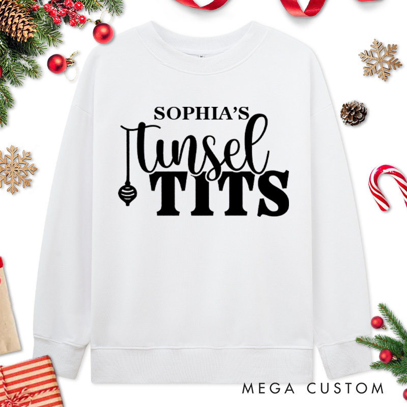 Personalized Couple Jingle Balls and Tinsel Tits with Christmas Balls Sweatshirt Couple Xmas Matching Sweatshirt for Husband Wife Boyfriend Girlfriend