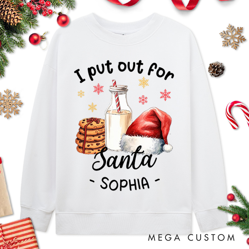 Personalized Couple Santa and I Put Out for Santa Christmas Sweatshirt Couple Xmas Milk and Cookie Sweatshirt for Husband Wife Boyfriend Girlfriend