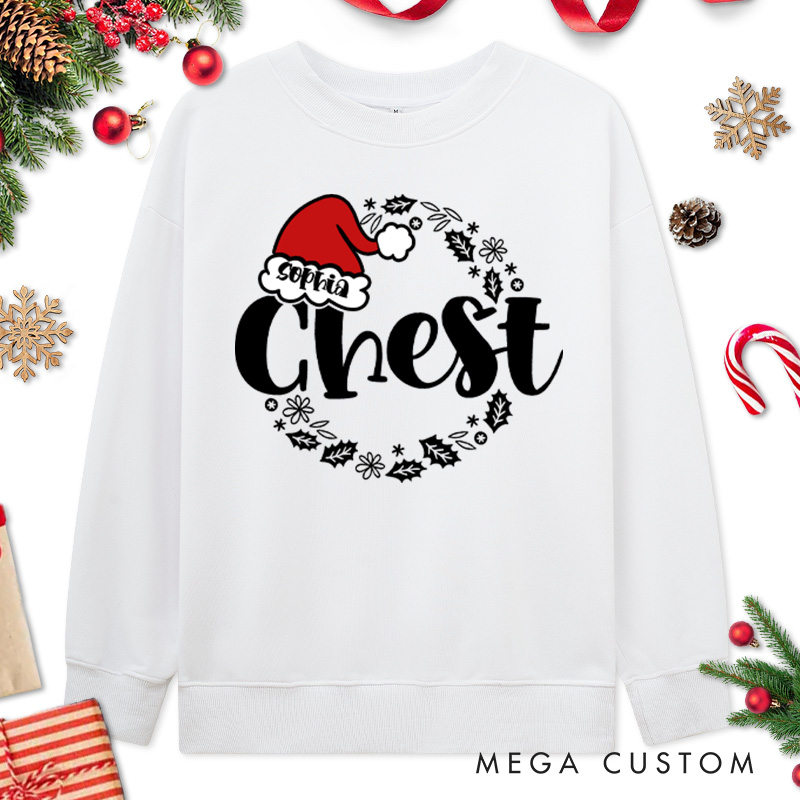 Personalized Couple Funny Nuts with Christmas Balls and Chest with Wreath Sweatshirt Couple Xmas Sweatshirt for Husband Wife Boyfriend Girlfriend