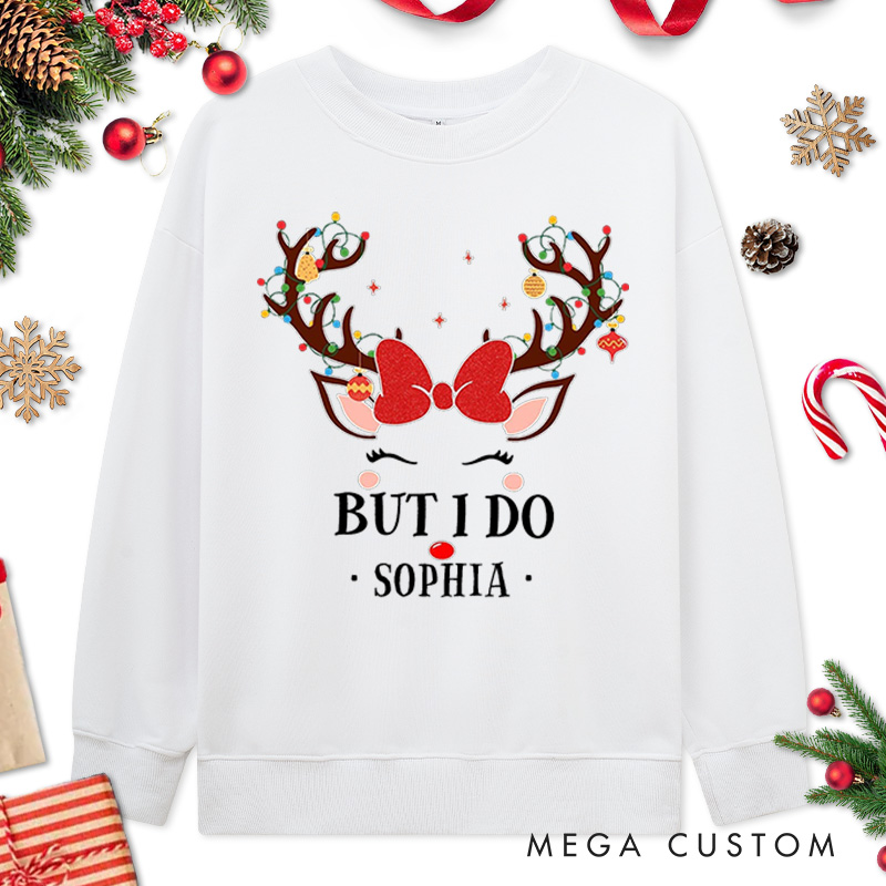 Personalized Couple I Don't Do Matching Christmas Outfits But I Do Sweatshirt Xmas Reindeer Antler Sweatshirt for Husband Wife Boyfriend Girlfriend