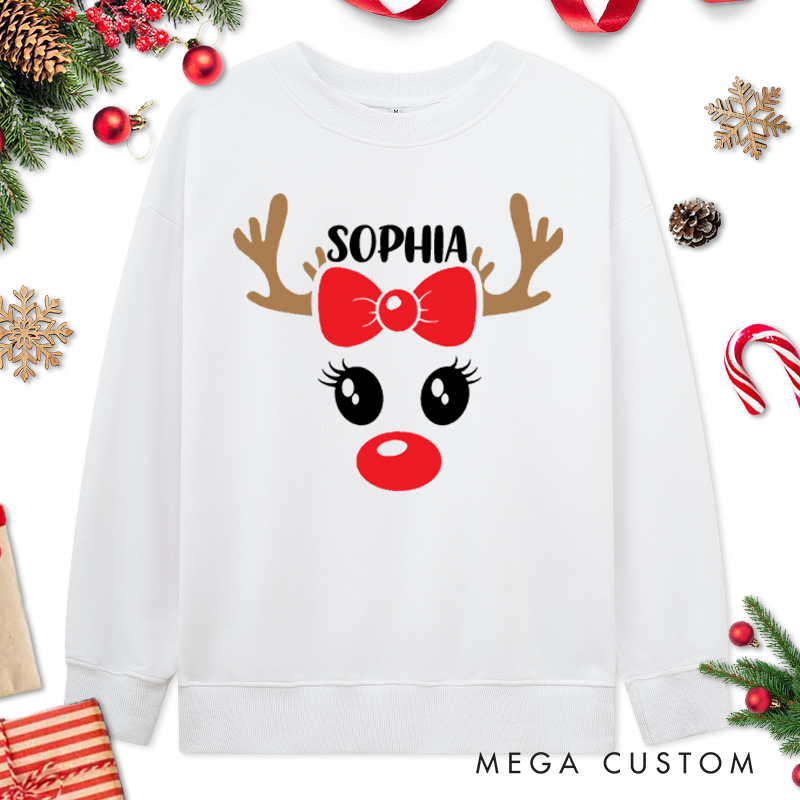Personalized Couple Reindeer with Sunglasses and Reindeer with Bow Christmas Sweatshirt Xmas Matching Sweatshirt for Husband Wife Boyfriend Girlfriend