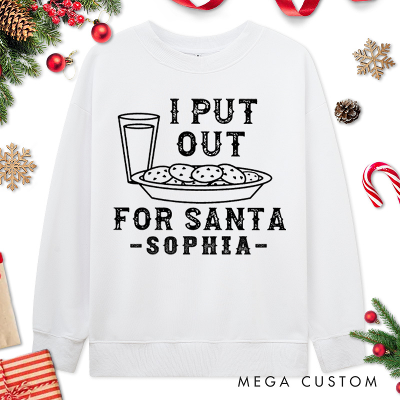 Personalized Couple Retro Santa and I Put Out for Santa Christmas Sweatshirt Couple Xmas Matching Sweatshirt for Husband Wife Boyfriend Girlfriend