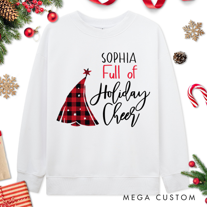 Personalized Couple Christmas Plaid Full of Beer and Full of Holiday Cheer Sweatshirt Couple Xmas Sweatshirt for Husband Wife Boyfriend Girlfriend