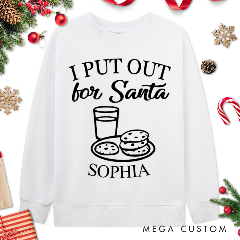 Personalized Couple Cute Santa and I Put Out for Santa Christmas Sweatshirt Couple Xmas Matching Sweatshirt for Husband Wife Boyfriend Girlfriend