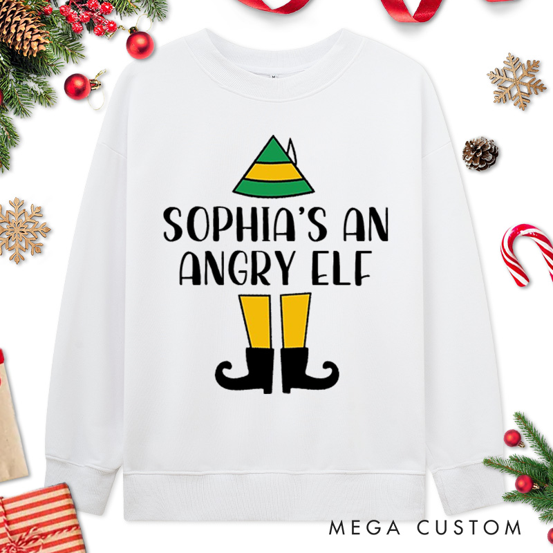 Personalized Couple He's an Angry Elf Christmas Sweatshirt Couple Xmas She's an Angry Elf Matching Sweatshirt for Husband Wife Boyfriend Girlfriend
