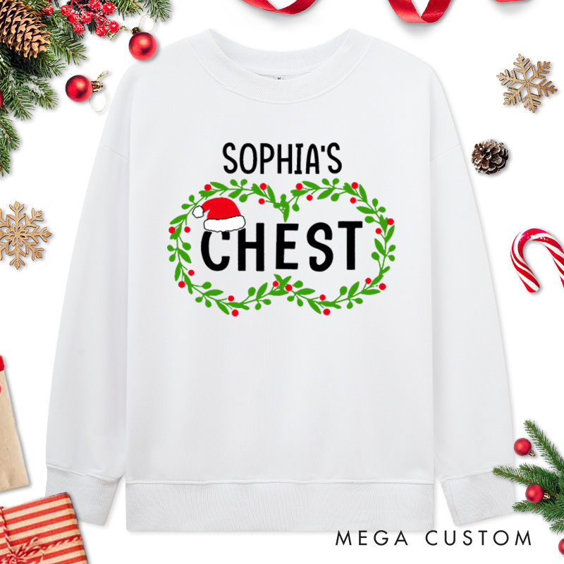Personalized Couple Cheeky Nuts and Chest with Santa Hats Christmas Sweatshirt Xmas Matching Crewneck Sweatshirt for Husband Wife Boyfriend Girlfriend