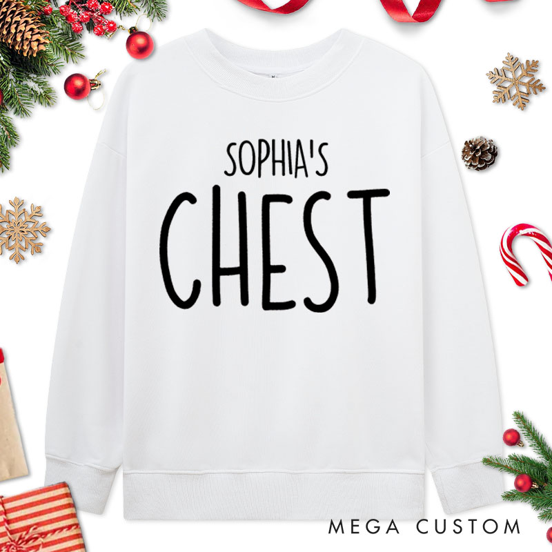 Personalized Couple Minimalist Nuts and Chest Christmas Sweatshirt with Name Xmas Matching Crewneck Sweatshirt for Husband Wife Boyfriend Girlfriend