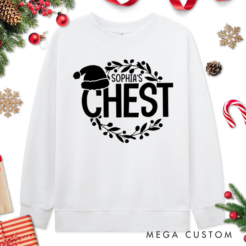 Personalized Couple Simple Nuts and Chest Christmas Sweatshirt with Name Xmas Matching Crewneck Sweatshirt for Husband Wife Boyfriend Girlfriend