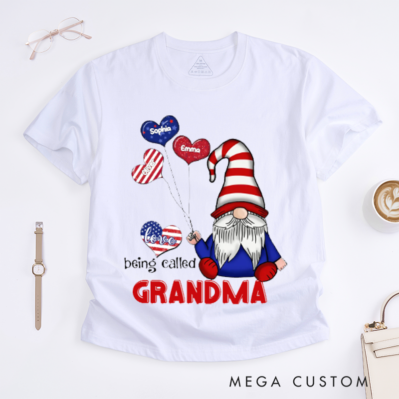 Personalized 4th of July Independence Day Gnome Grandma Mom Sweet Balloon Heart Kids Classic T-shirt