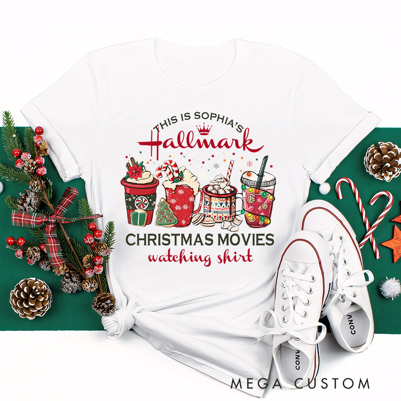 Personalized Coffee Christmas Movie Watching Shirt Classic T-Shirts Christmas Film Tshirt Movie Holiday Shirt