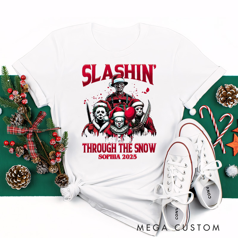 Personalized Slashing Christmas Classic T-Shirts Retro Horror Film Series Tshirt Movie Holiday Shirt