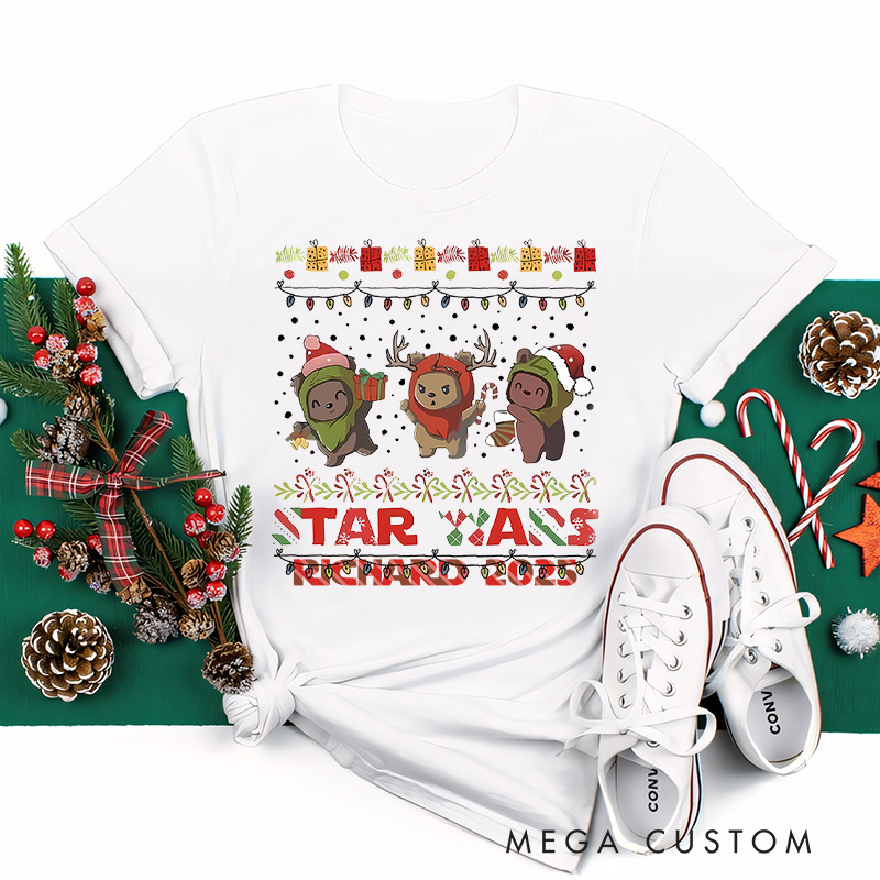 Personalized Cute Bears Christmas Classic T-Shirts Galaxy War Film Tshirt Movie Holiday Shirt