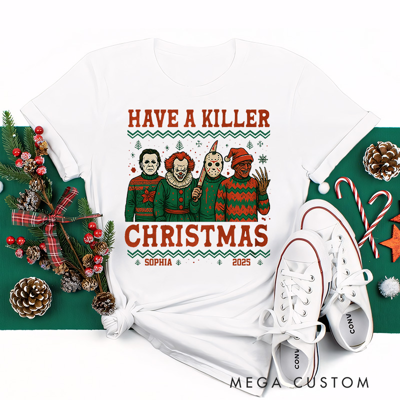 Personalized Have a Killer Christmas Classic T-Shirts Retro Horror Film Series Tshirt Movie Holiday Shirt