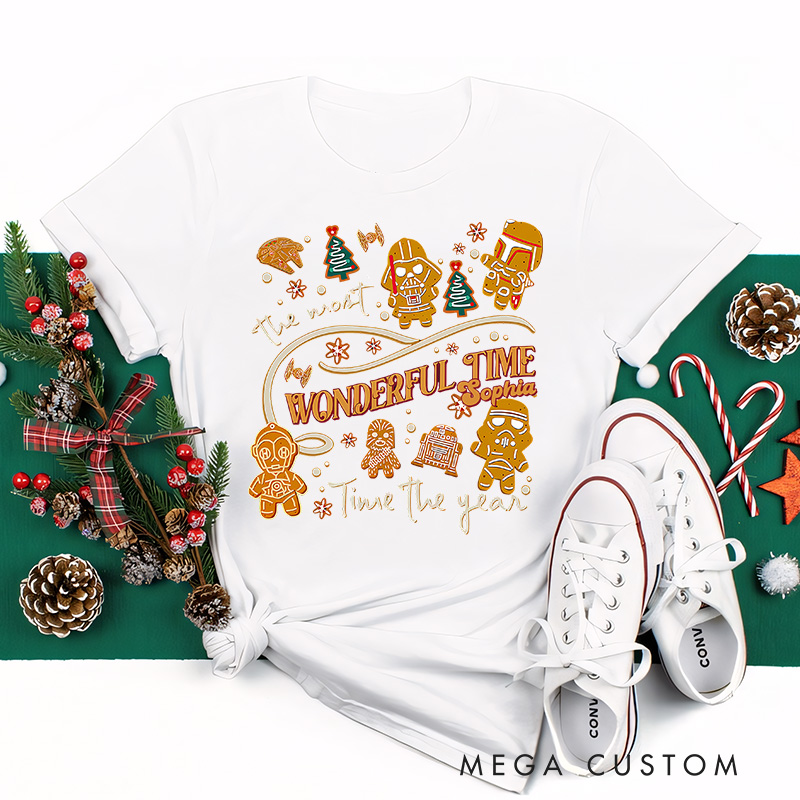 Personalized Star Gingerbread Wonderful Time Christmas Classic T-Shirts Galaxy War Film Tshirt Movie Holiday Shirt