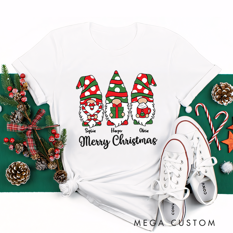Personalized Classic T-Shirts Merry Christmas Gnomes Tee