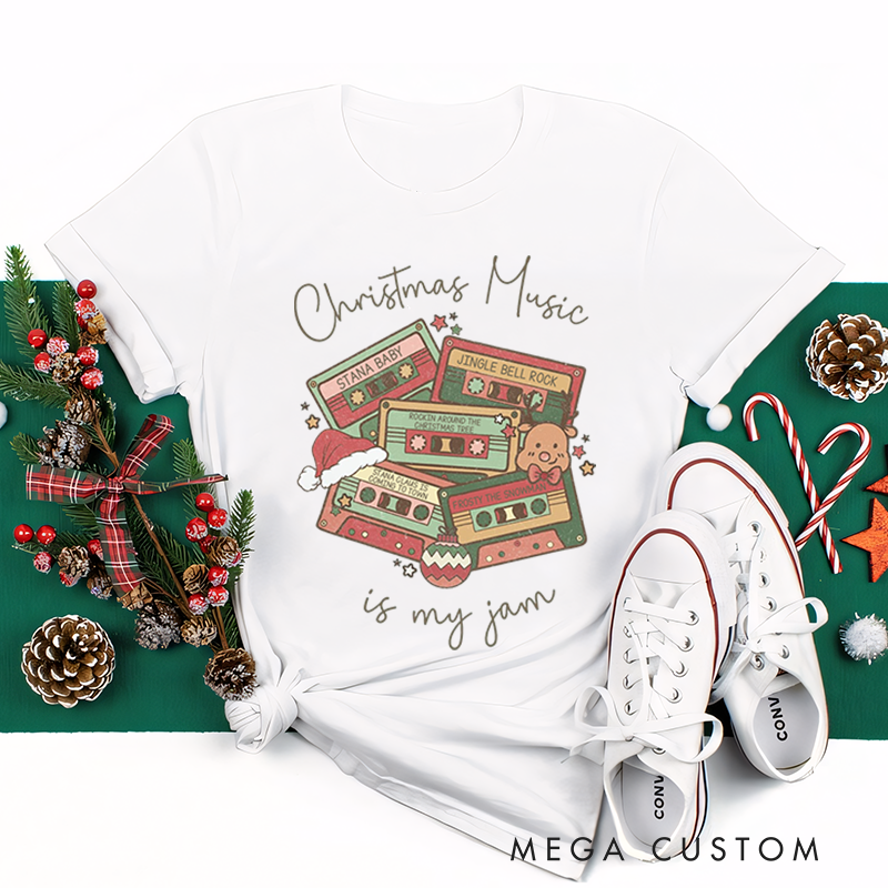 Personalized Classic T-Shirts Christmas Music Cassette Tapes Tee Christmas Songs and Party Tee