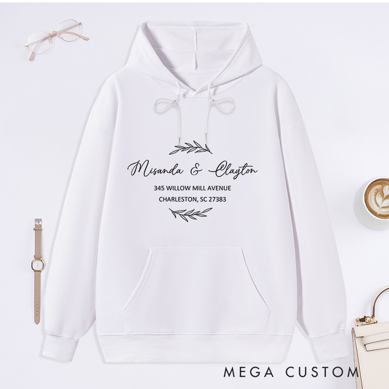 Personalized Hoodie Custom Address Design Comfortable Christmas Sweatshirt for Housewarming Holiday Gift Family Name and New Home Theme