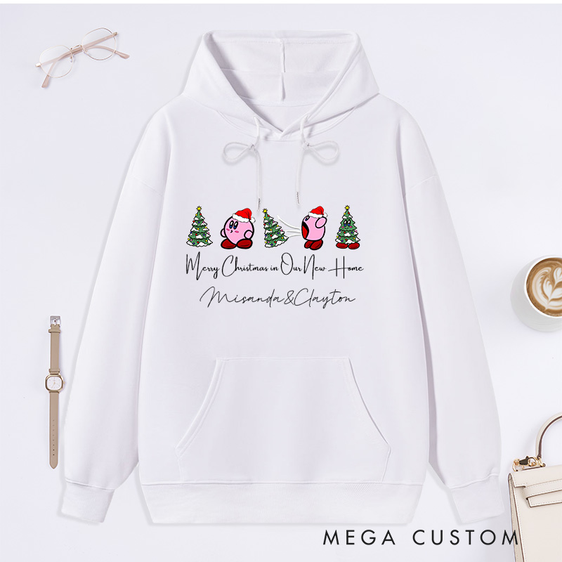 Personalized Hoodie Merry Christmas in Our New Home Design Custom Couple Sweatshirt for Christmas Housewarming Gift Family Christmas Hoodie
