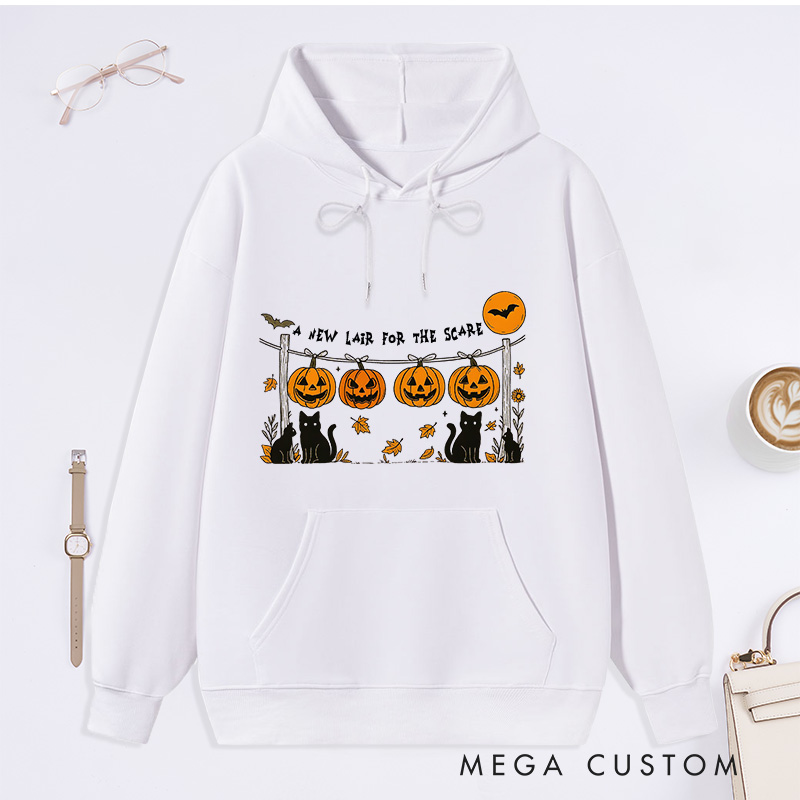 Personalized Spooky Season Hoodie Black Cat Pumpkin Sweatshirt for New Homeowners and Halloween Celebrations