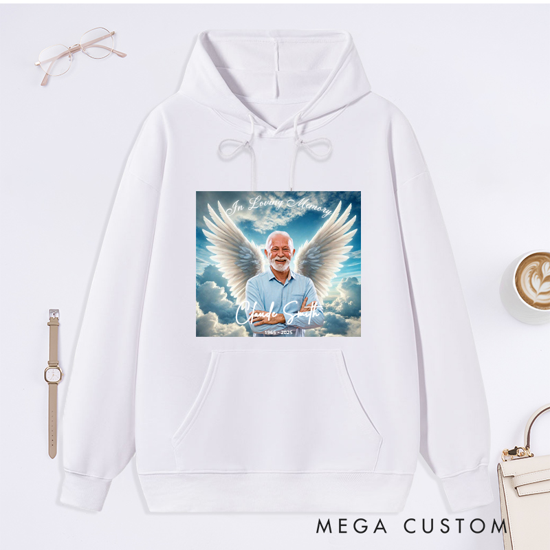 Personalized Memorial Photo Hoodie Memorial Gift for Loss of Grandfather Father or Loved One In Loving Memory Gift Angel Wings Sweatshirt 