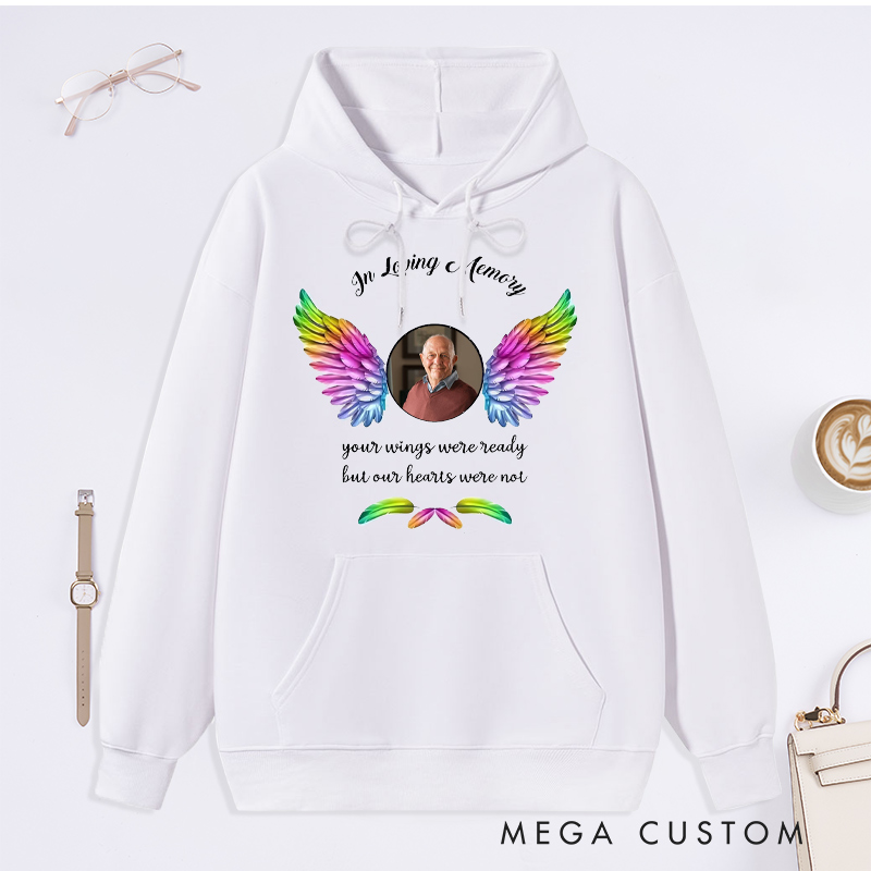 Personalized Photo Hoodie Memorial Gift for Loss of Grandfather Father Angel Wings Sweatshirt 