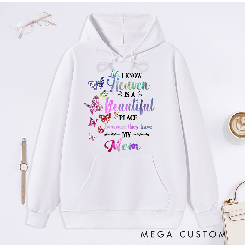 Personalized Mom Memorial Hoodie Butterflies Heaven Tribute Journal Sweatshirt Sympathy Gift for Grieving Mom Loss