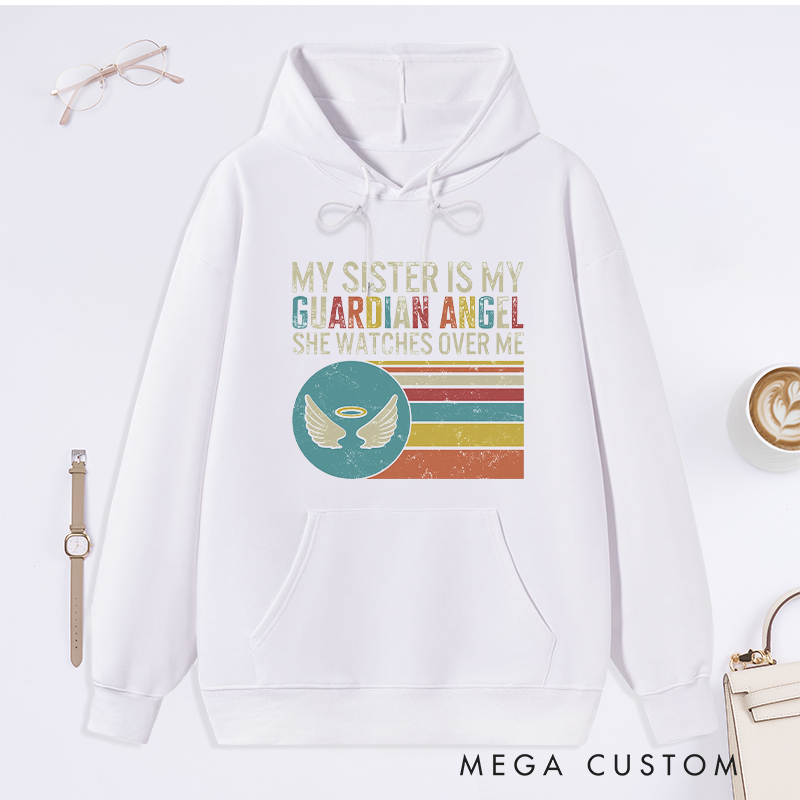 Personalized Memorial Hoodie Retro Stripes Guardian Angel Watches Over Sympathy Gift Loss of Sister Memorial Sweatshirt