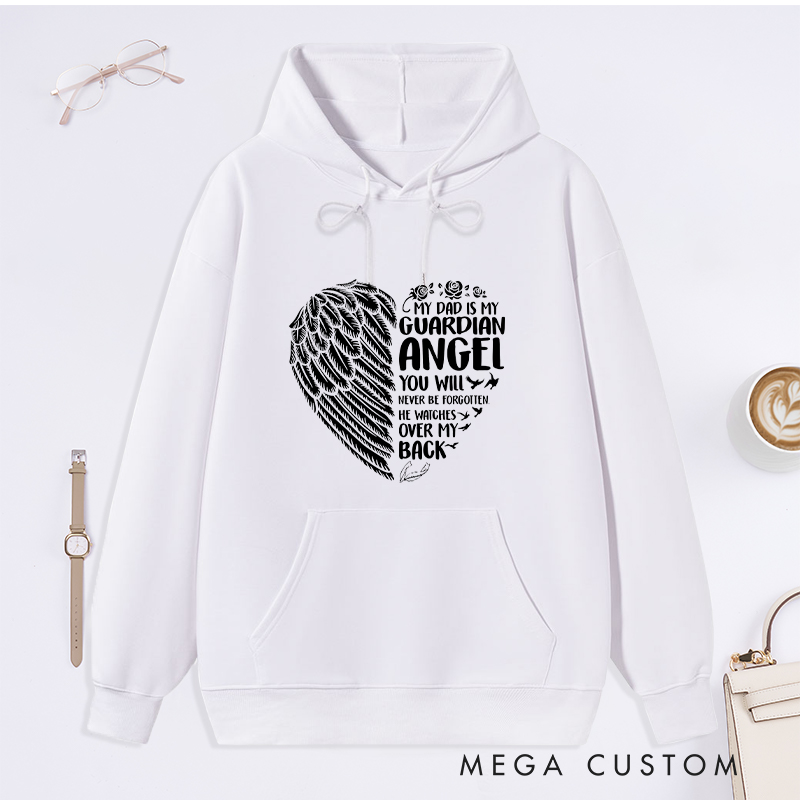 Personalized Memorial Hoodie Eternal Guardian Angel Winged Heart Never Forgotten Sympathy Gift Loss of Father Memorial Sweatshirt