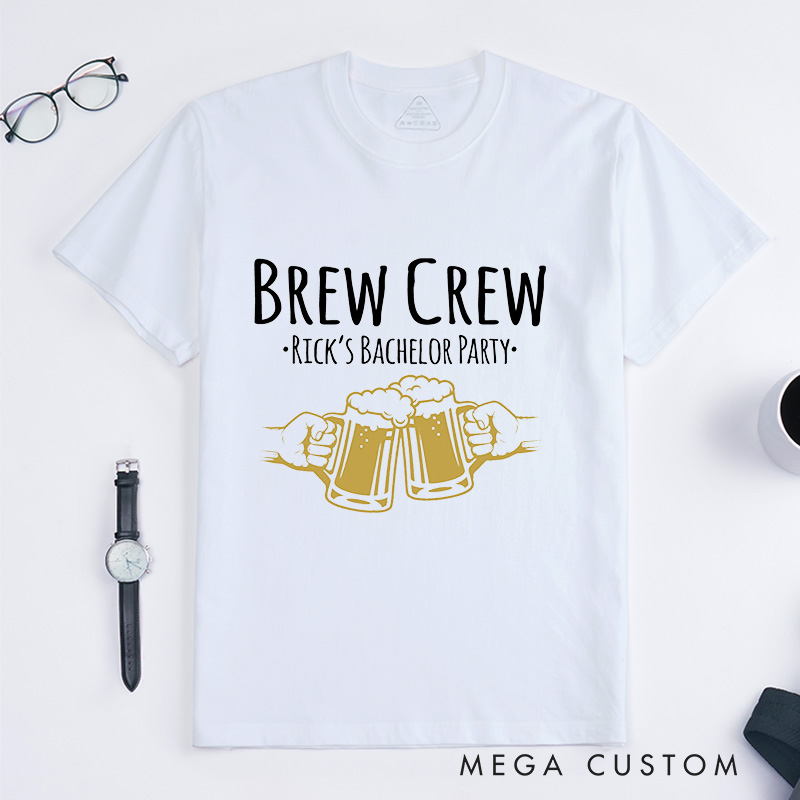 Personalized "Brew Crew" Bachelor Party T-Shirt Groomsman Cheers with Beer Mugs Shirts Groomsman Wedding Proposal T-Shirt for Best Man Usher