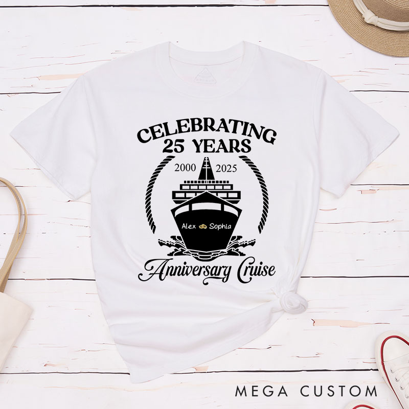 Personalized 25th Anniversary T-Shirt Couple Anniversary Cruise Shirts Celebrating 25 Years Tee for Wife Husband Couple Shirts for Her Him