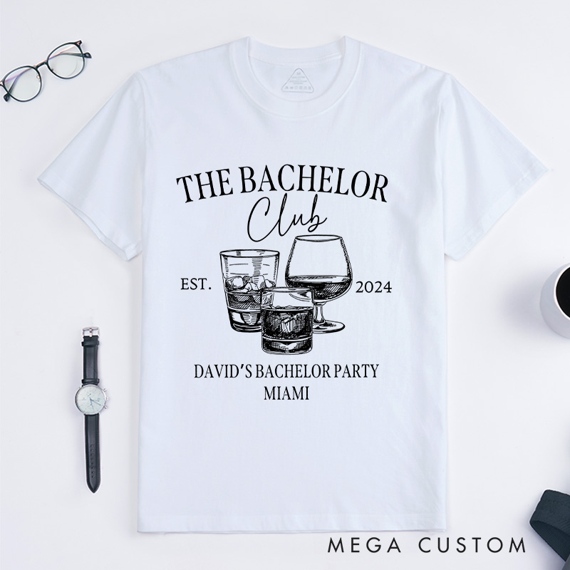 Personalized Groom Bachelor Club T-Shirt Wedding Party Favors T-Shirt Groomsman Whiskey & Cognac Glass Shirts for Groom Best Man Usher