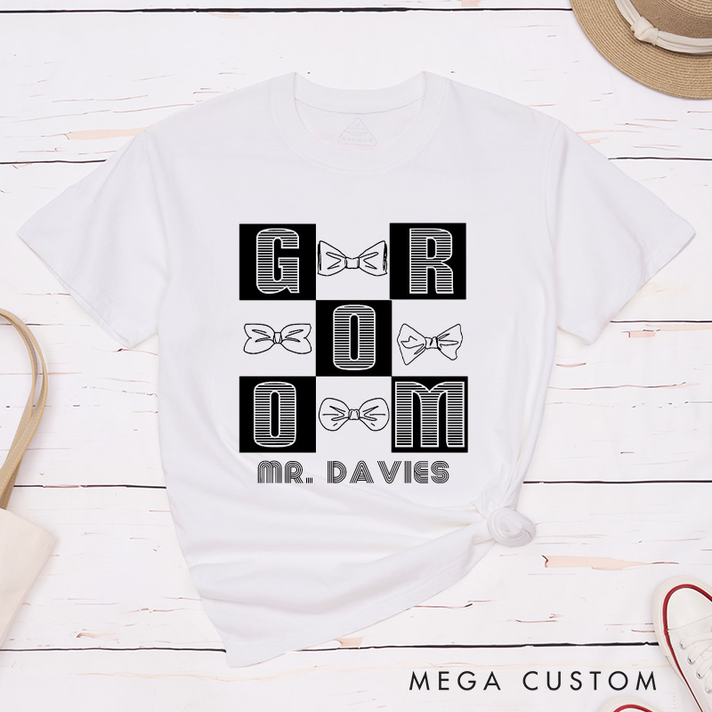 Personalized Chic Bow-Themed Bride and Groom Matching Wedding Couple Classic T-Shirt